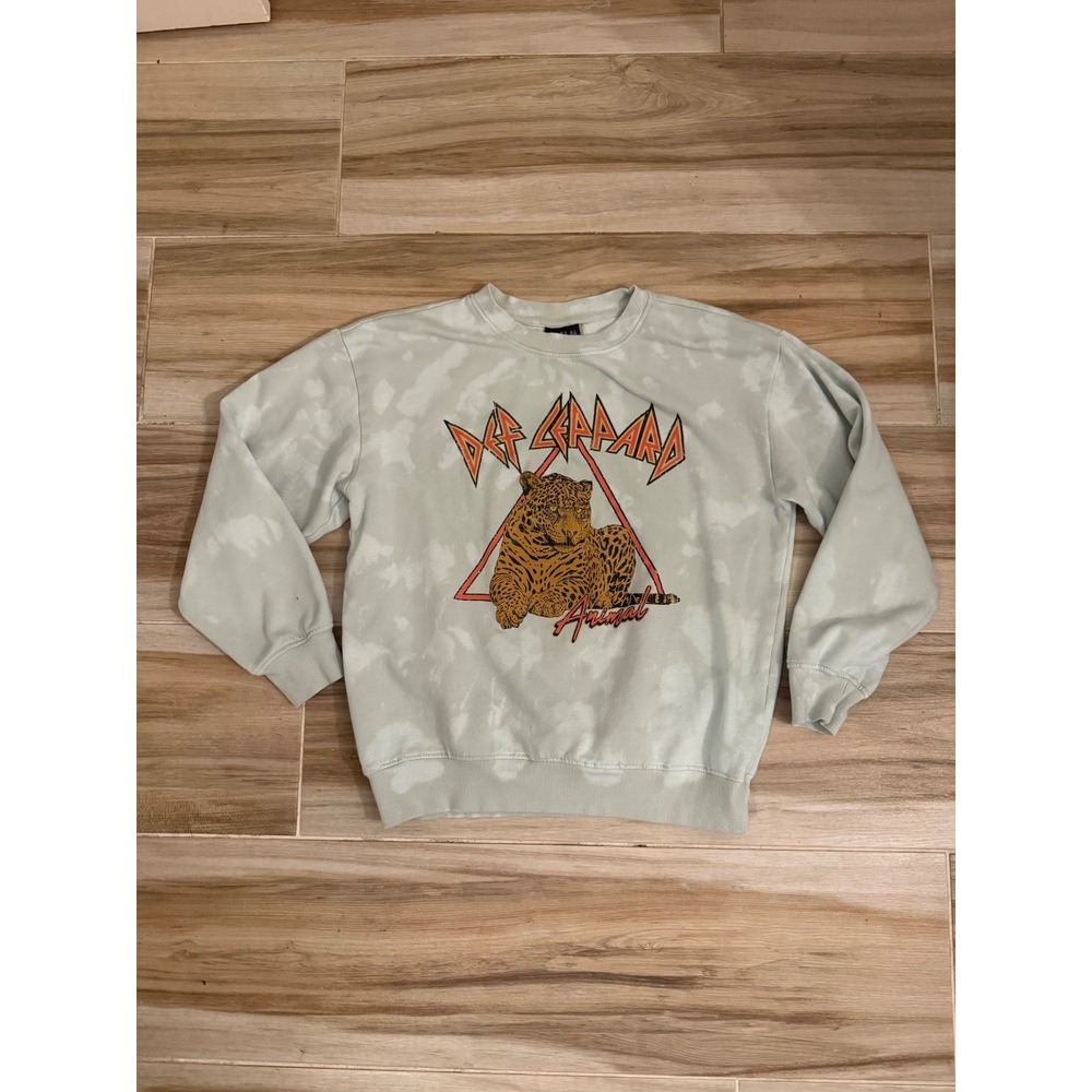 Def Leppard Animal Graphic Sweatshirt Mint Green Tie Dye Band Crewneck 2023